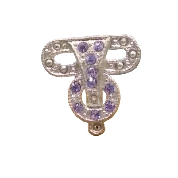 Antique Pot Metal Tiny Brooch with Clear and Lavender Paste Rhinestones, Art Dec - Picture 1 of 4